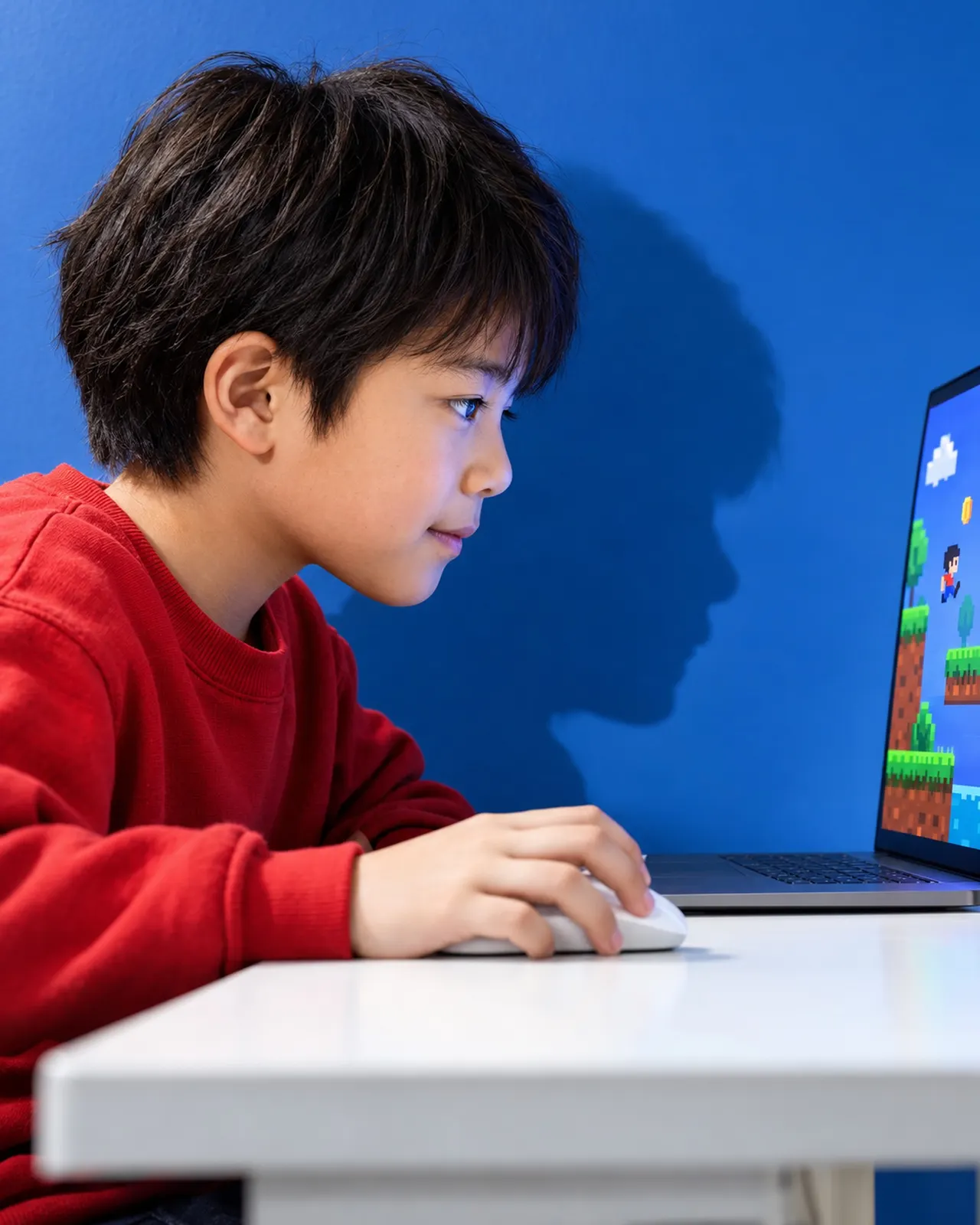 パソコンでゲームをつくる男の子の横顔（写真は見本）